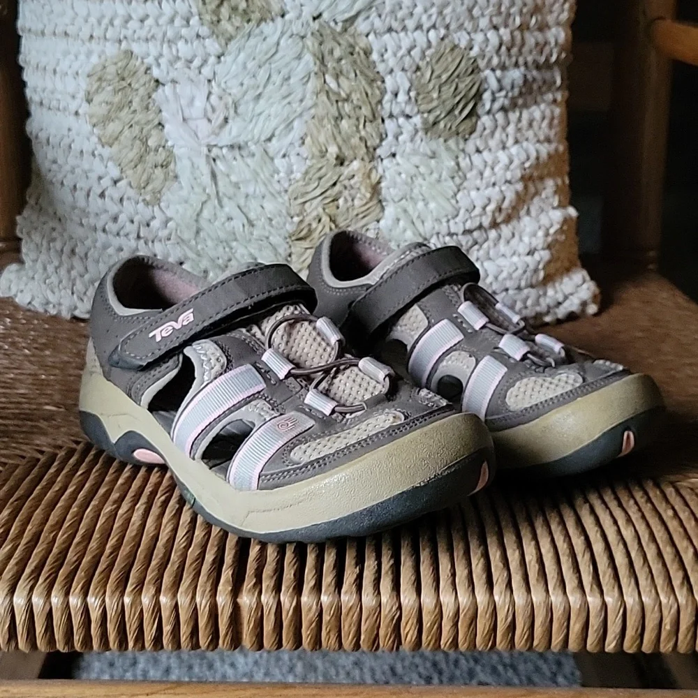 Teva sandals, brown, tan, gray, pink, size 3.